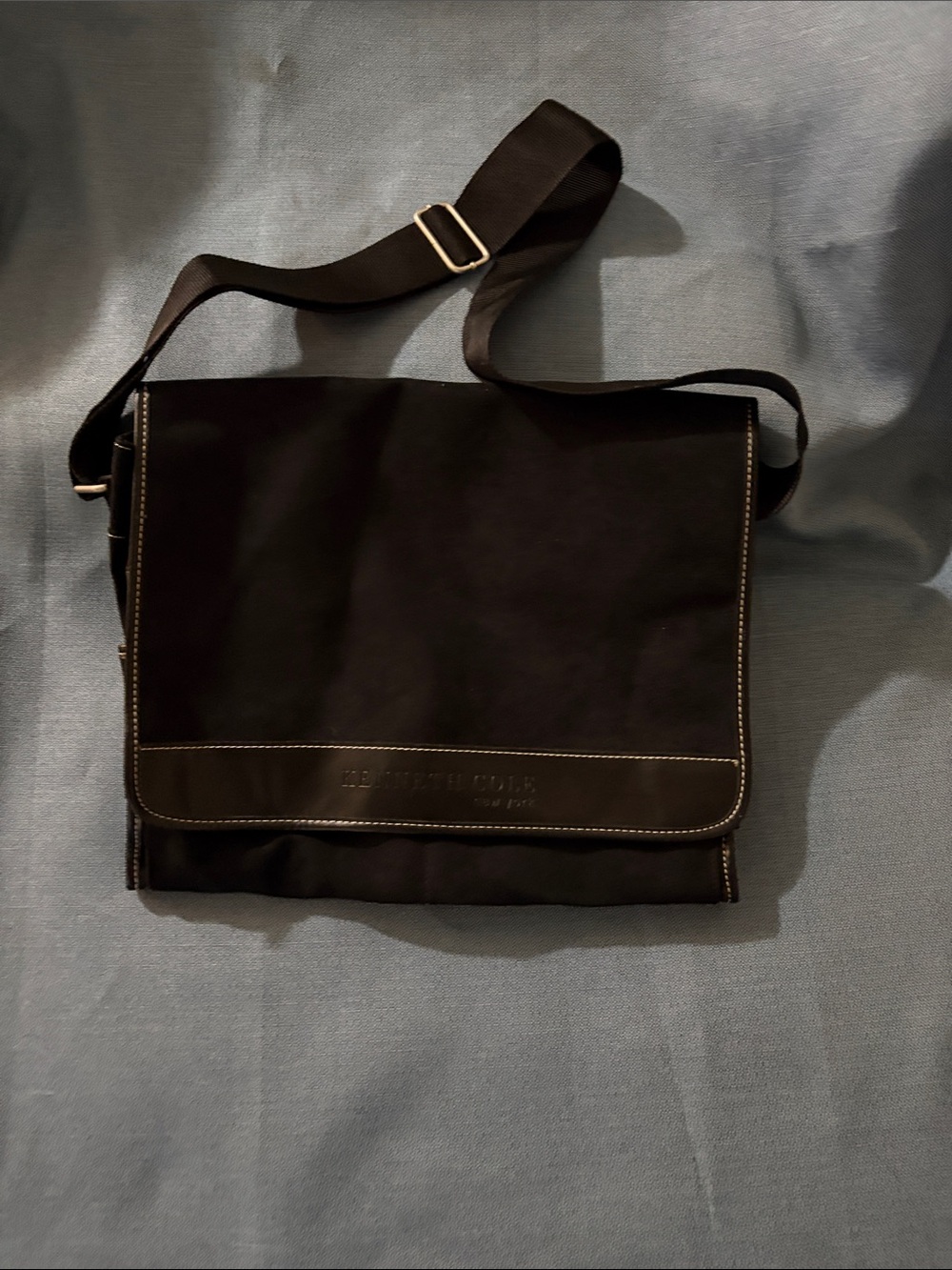 Kenneth Cole Black Messenger Bag with White Stitching